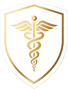 Salus Medical logo — gold caduceus shield